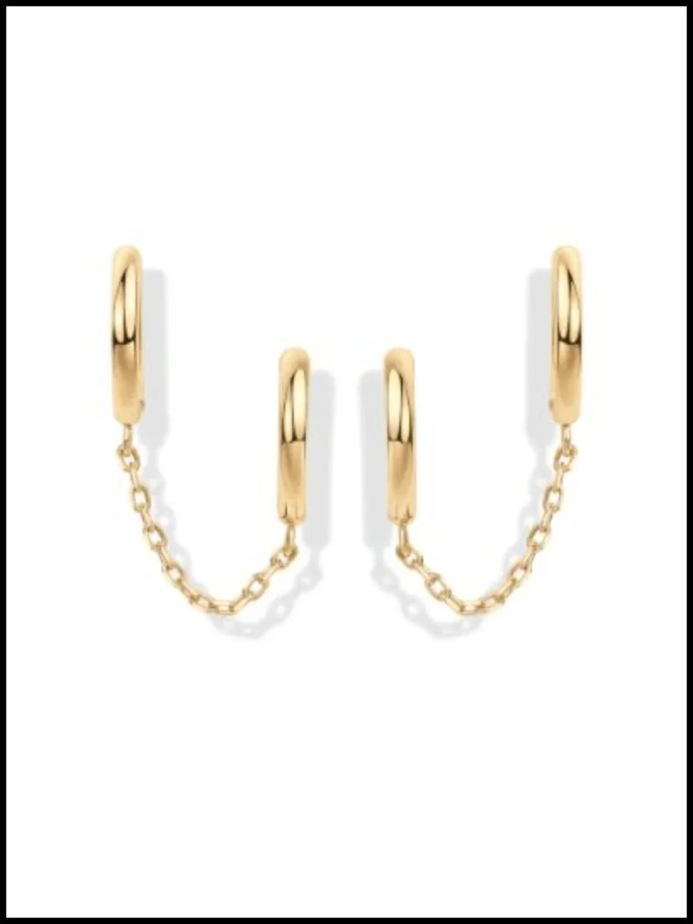 14K Gold Plated Double Piercing Chain Huggie Hoop Earrings with Pearl Stud